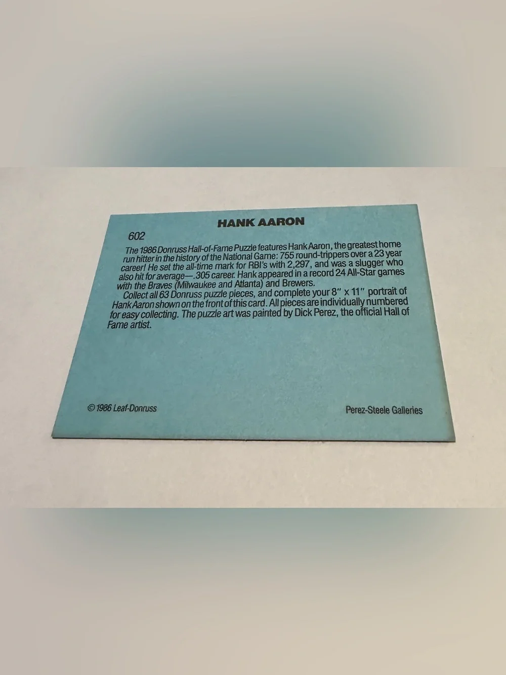 Hank Aaron 1986 Donruss Diamond Kings #602 Vintage Collectible